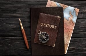 St Kitts and Nevis biometric passport with travel accessories